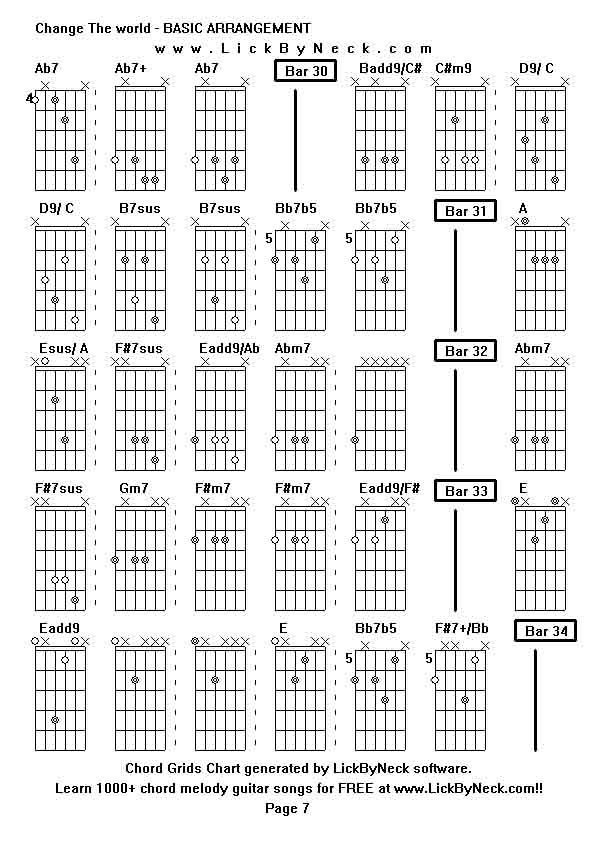 Chord Grids Chart of chord melody fingerstyle guitar song-Change The world - BASIC ARRANGEMENT,generated by LickByNeck software.